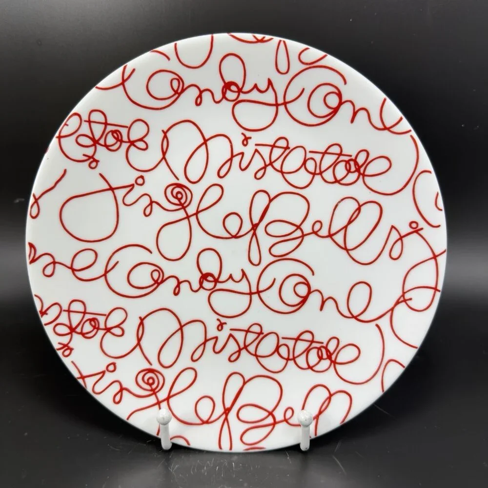 Crate & Barrel‎ Artwork Script Christmas Holiday Dish Plate Set 3 Plates 8.5inch